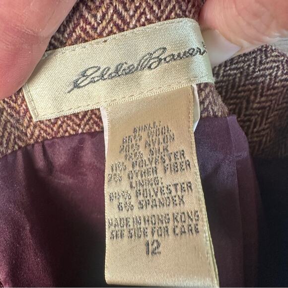 Eddie Bauer harringbone skirt front plate 90s vintage feminine warm academia - Picture 4 of 8